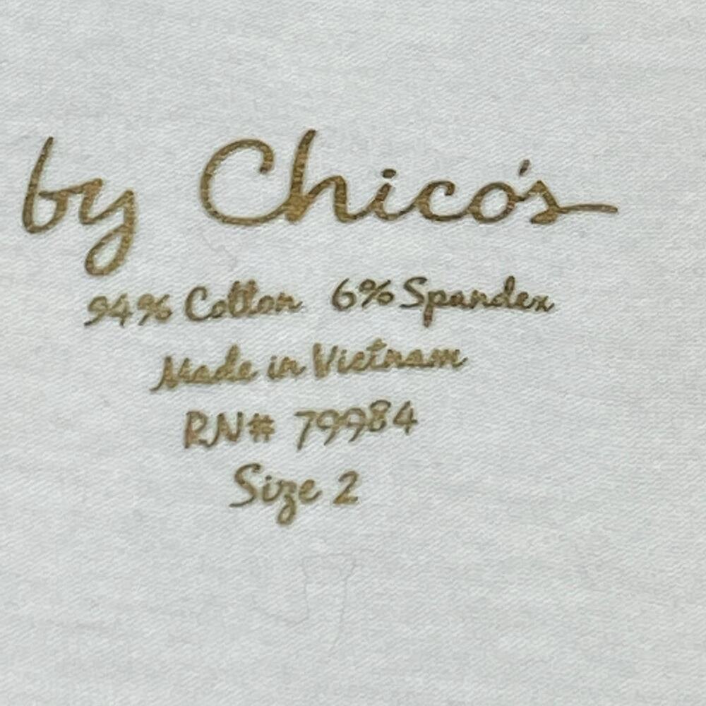 Chicos 2 Medium White Embellished Tank Top Sunburst Sleeveless Shirt Gold Detail - Picture 9 of 14